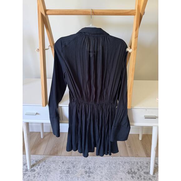 Free People Everly Shirtdress – Pinstripe Silk-Blend, Flounced Hem, Size S - Picture 5 of 5